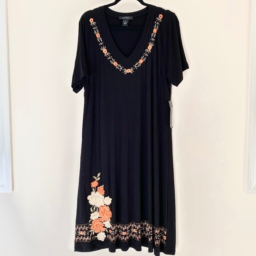 Karen Kane Midi Dress Floral Embroidered Womens 16W /0X Cottagecore Vacation